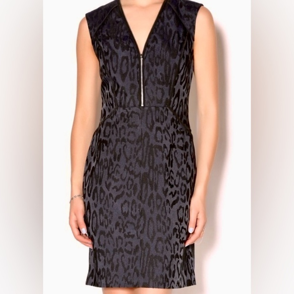 Rebecca Taylor Blue/Black Leopard Print Zipper Dress